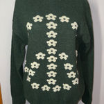 Witty Fox Green Peace Sign Floral Knit Sweater Young Contemporary Size S Photo 0