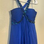 AQUA Blue Ruched Embellished Halter Gown Photo 2