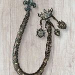 Antique Victorian Golden Cloak/Cape Chain Chatelaine Fleur De Le Crown Brooch Gold Photo 1