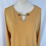 Tahari Long Sleeve Top Chain Detail V-Neck Blouse Elegant Gold Women Large Photo 1