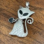 Silver Cat Pendant with Onyx and Rhinestone Accents Photo 4