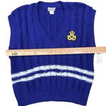 Vtg blue cotton cable knit v neck preppy academia pull over sweater vest Size L Photo 3