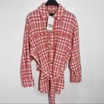 ZARA Tweed Houndstooth Belted Pink/White Plaid Boucle Jacket Size XS Photo 2