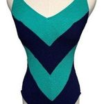 Vintage Robbie Len waffle knit Chevron leotard swimsuit size S/M Blue Photo 0