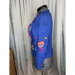 Cardigan sweater vintage1980s hearts bright playful Blue Photo 10