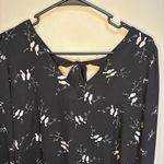 Loft  Black V Neck Tie Back White Bird Long Sleeve Bird Blouse XS Flowy Oversized Photo 10