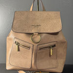 Embossed Tan Vegan Leather Backpack antique gold hardware Photo 0