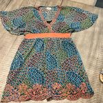 Flying Tomato Anthropologi Size Med Teal Blue Coral Floral Print Sun Dress Boho Photo 0
