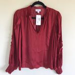 Evereve  Jett Ruffle Satin V Neck Blouse, NWT Photo 2