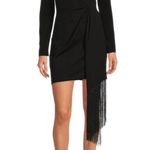 Badgley Mischka NWT Belle Harley Black Crepe Fringe Dress Photo 0