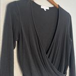 Spiritual Gangster  Ballet Ribbed Surplice Top Grey Black Long Sleeve Sweater Photo 3