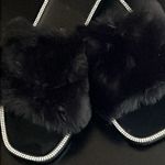 Bamboo  Black Faux Fur & Rhinestone Sparkles Jelly Slides Sandals Size 10 Photo 1