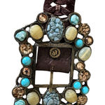 Leather Rock Elegant Brown Belt with Turquoise and Gold Accents Boho Size M Photo 0