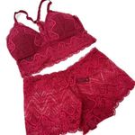 Yandy NWOT  Lace Boy Shorts & Bralette Cami Raspberry‎ Pink Size Small Set Photo 2