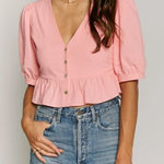 NWT The Good Jane Kaia Bubble Gum Crop Peplum S Pink Photo 0
