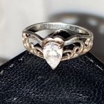 Signed Pear Cut Crown Tiara Design size 7 Silver Photo 7