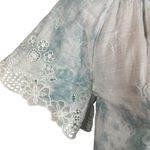 Anthropologie X-Small Top Tie-Dye Floral Embroidered Keyhole V-Neck Eyelet Lace Photo 3
