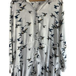 FOR THE REPUBLIC  Size XL white button-down long sleeve dress with a bird print Photo 0