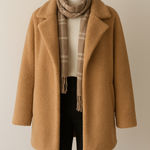 Kate & Sam Camel Faux Shearling Teddy Coat (Large) | Cozy Chic Neutral Staple Brown Photo 0