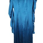 De La Vali Gin Ruched Maxi Dress in Blue Size UK 8 US 4 Long Sleeve Satin NWT Photo 7