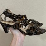 J.Crew Collection Patent leather leopard cheetah crossed buckle straps heels Photo 0