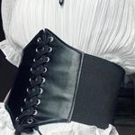 Plus Size Black Vintage Style Lace Up Faux Leather Elastic Back Closure Photo 3