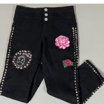 Black Silver Studded Spiked ‘The Distillers’ Punk Band Patch Roses Butterfly Butterflies Patches Stretch Denim High Waisted Jean Capris Pants Bottoms Size 11 💗 Photo 2