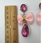 1980s Retro Pink Bow Drop Earrings with Faceted Teardrop Gem Statement Jewelry Photo 1