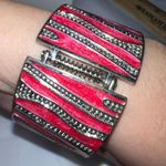 Vintage Chinky Silver Tone and Red Shimmer Enameled Hinged Cuff Bracelet Silver Photo 3