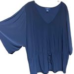 CHAPS  Short Sleeve V-Neck Tie Waist Flowy Top Navy Blue XL‎ Photo 1