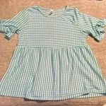 XL 1X 2X Aqua/teal cheers boutique CHECKERED top babydoll OVERSIZED Blue Photo 0