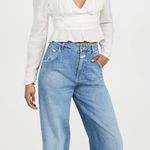 Free People NWT Chloe Long Puff Sleeve White Smocked Top M Photo 5