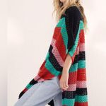 Free People Women’s Bayside Stripe Crochet Knit Poncho Black/Red/Pink/Green OS Photo 1