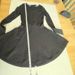 Topshop  Long Sleeve Lace-Up Back Ribbed sweater Mini skater Dress US 4 black Photo 10