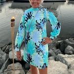 Sail To Sable Blue Palm Tree High Neckline Mock Neck Mini Dress Size 8 Photo 14