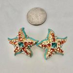 Kenneth Jay Lane KJL Avon Turquoise Enamel Starfish Gold Tone Earrings SIGNED Blue Photo 1