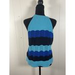 Anthropologie  Jenette Blue Crochet High Neck Halter Top Sweater Knit Tank Med Photo 1
