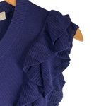 Anthropologie Knitted & Knotted CONSTANCE Navy Blue Ruffle Sleeve Knit Top Size Large Sweater Photo 4