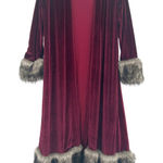 Jennafer Grace Womens Mob Wife Velvet Duster Cardigan Faux Fur Trim XS Burgundy Red Photo 0