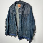 Levi's  denim jacket customized  with leather yokes, studs, and fringes size XXL Photo 1