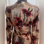 ZARA Gold with Red & Black Floral Sequins Crossover Wrap Mini Dress Size XS Photo 11