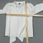 SheIn Blouse White S Bow Neck Puff Sleeve Top Womens Self Tie Bow Long Sleeves Photo 2