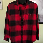 Old Navy  Boyfriend Red and Black Plaid Button-Up Shirt Photo 0