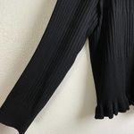 Exclusively Misook Cardigan Large Womens Black Tan Ribbed Ruffle Animal Print Photo 5