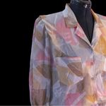 Leslie Fay Vintage  White Pink Multicolor Abstract Print Collared Midi Dress Photo 7