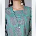 Khaadi Pakistan Tunic Top Embellished Neckline Long Sleeves Women 8 Green Floral Photo 1