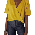 French Connection Size 8 Alessia Satin Citron Wrap Top Short Sleeve Photo 0