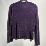 Hillard & Hanson VTG Hillard Hanson Purple Chenille Knit Cardigan Buttons Sheer Stripes V Neck L Photo 5
