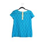 Lilly Pulitzer  Poppy Lace Top Turquoise Floral Eyelet Short Sleeve Resort M Photo 2