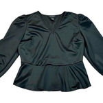 Ashley Stewart Black V-neck Peplum Puff Long Sleeve Blouse 22/24 Photo 0
